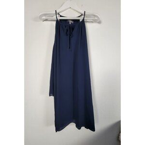 Neiman Marcus Womens Navy Blue Halter Cold Shoulder Chiffon Dress Large New $189